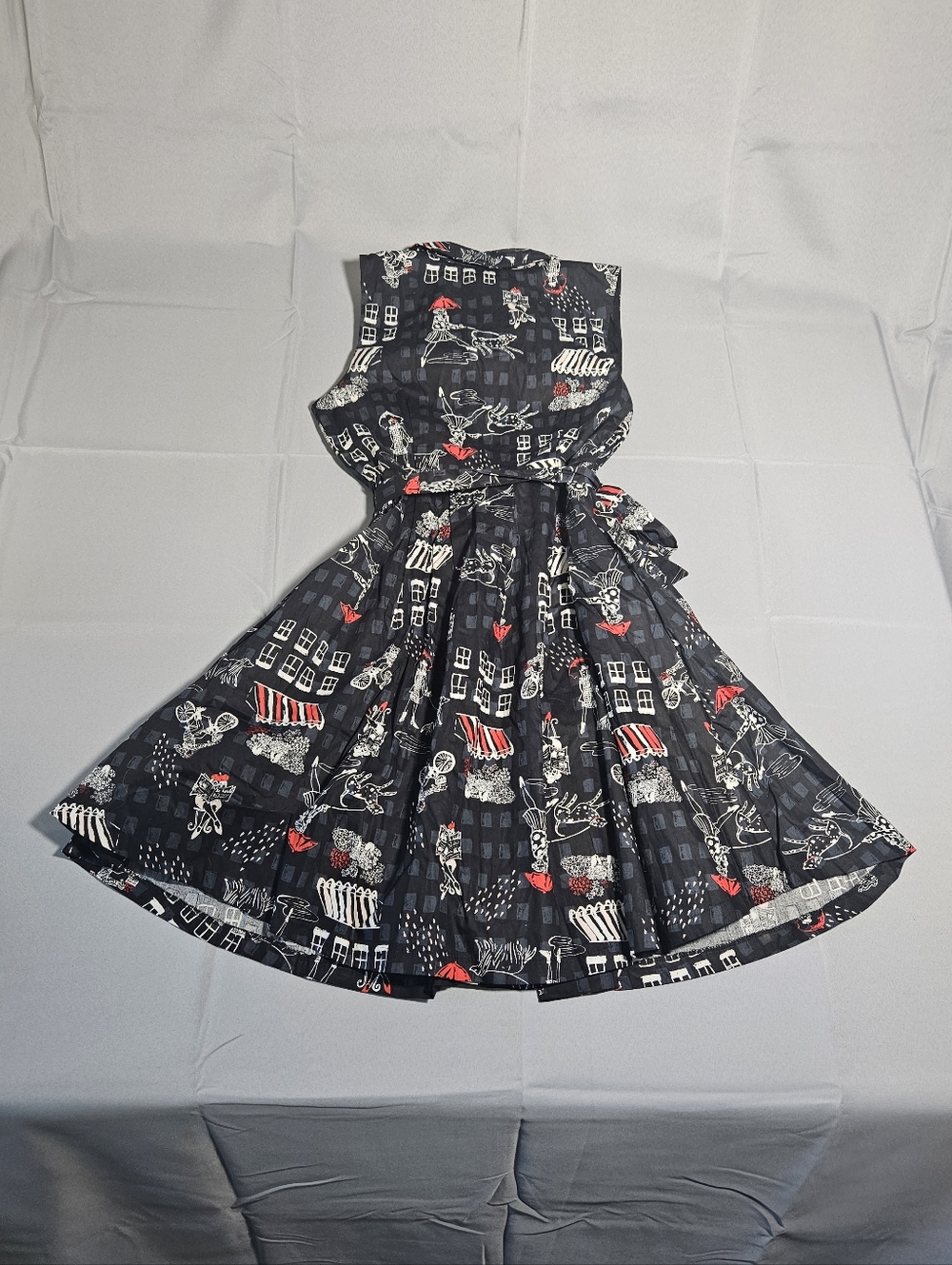 Modcloth Black Pinup Sleeveless Community Brunch Cotton Rockabilly Midi Sz L NWT - Picture 6 of 7
